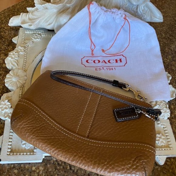 Coach Handbags - Coach Pebble Brown Wristlet & Coach Drawstring Pouch